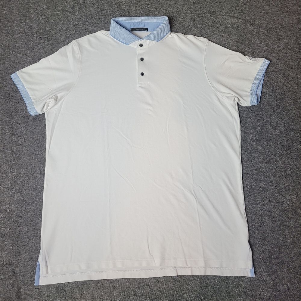 Greyson Cherokee Mens Size XL Golf Polo White And Blue Pima Cotton Shirt